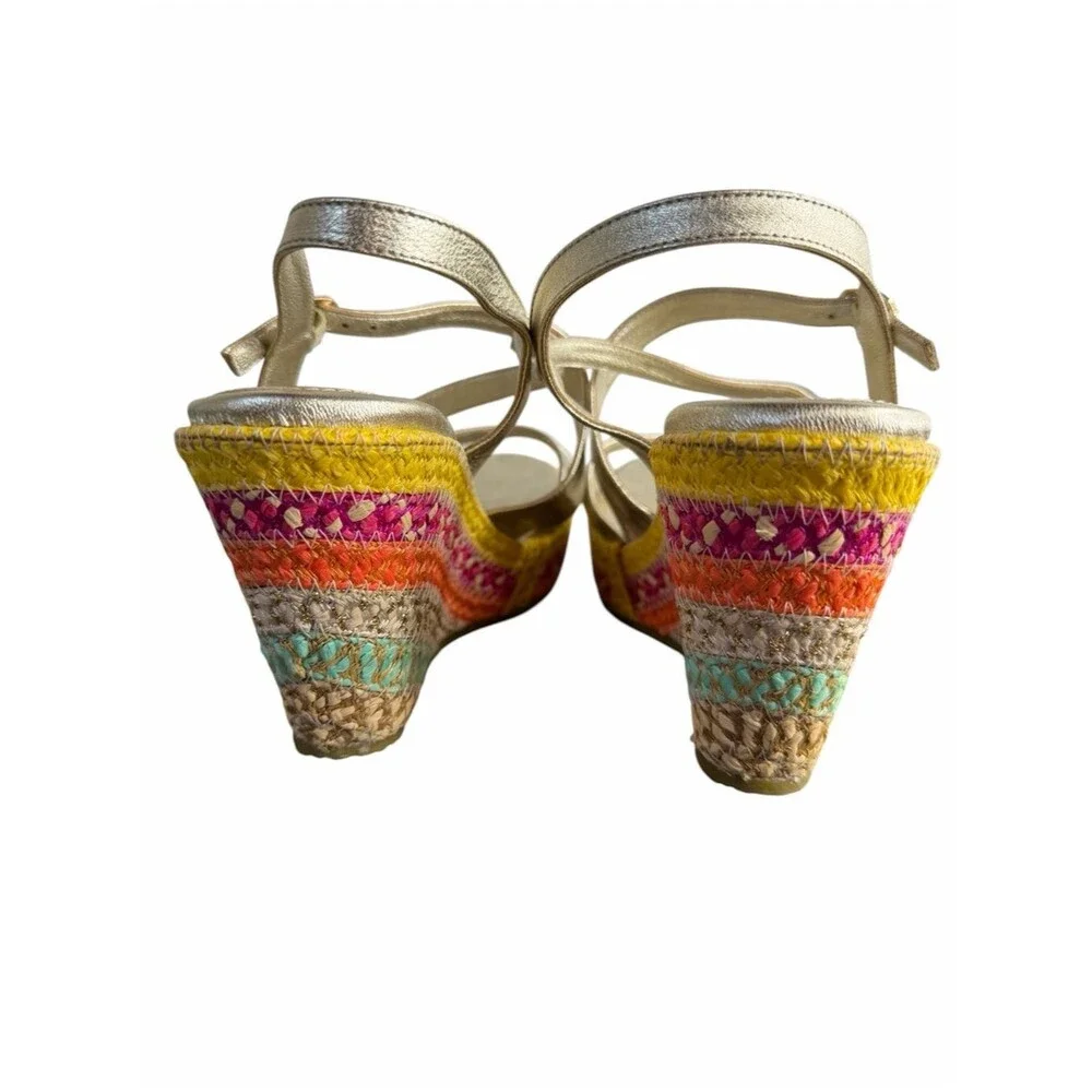 Eric Javits Effie Sandals size 9M Multi-Colored Braided Raffia Wedge Boho Shoes
